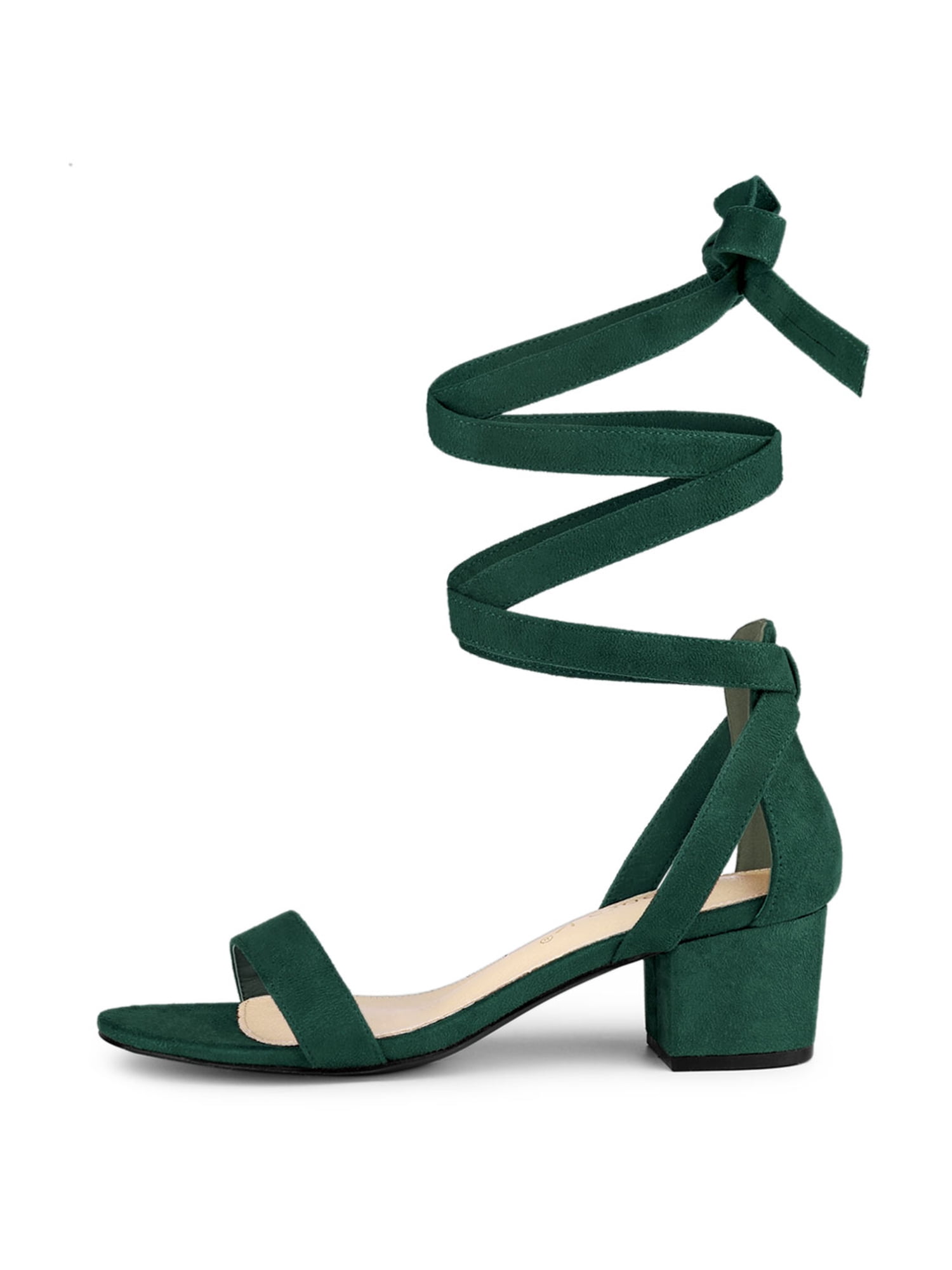 DARING DIVA Women's Open Toe Block Heel Lace Up Heels Sandals Green 8