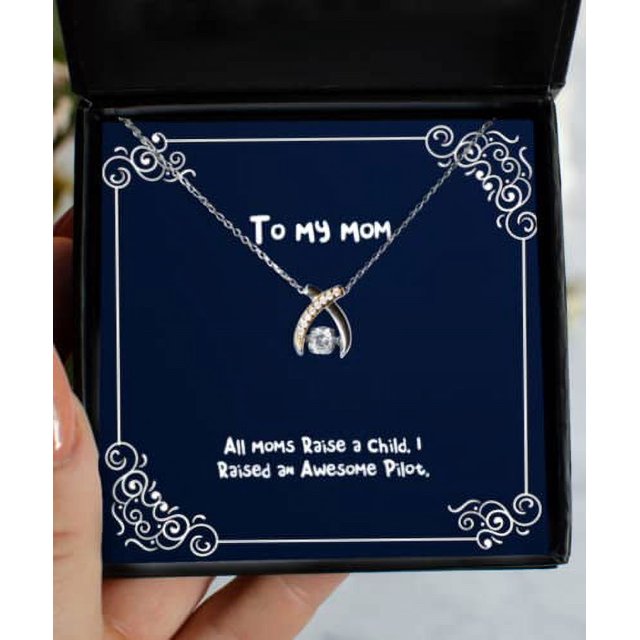 amangny All Moms Raise a Child. I Raised an Awesome Pilot. Mom Wishbone Dancing Necklace, Sarcasm Mom Gifts, for Mom