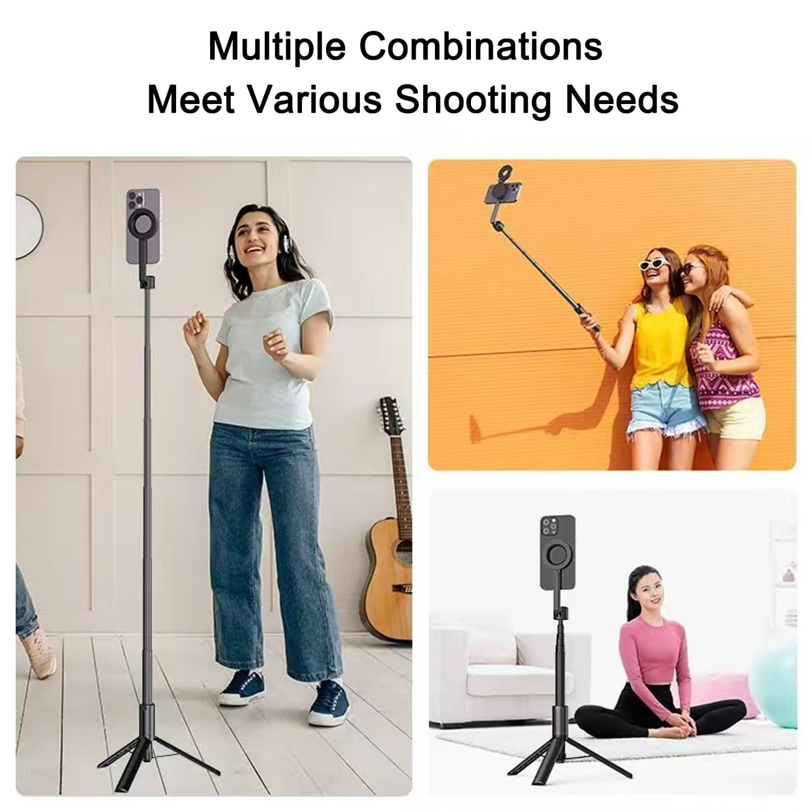 Horizum 57" Magnetic Phone Tripod with Light & Remote, 360° Rotating Selfie Stick Stand for iPhone, Travel Vlogging, Video Recording, Content Creation, Portable Tripod