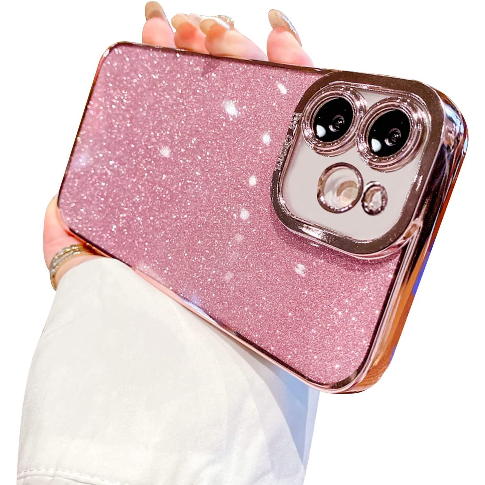 Compatible for iPhone 11 Case Glitter Luxury Cute Flexible Plating Cover Camera Protection Shockproof Phone Case for Women Girl Men Design for iPhone 11 Pink 6.1''