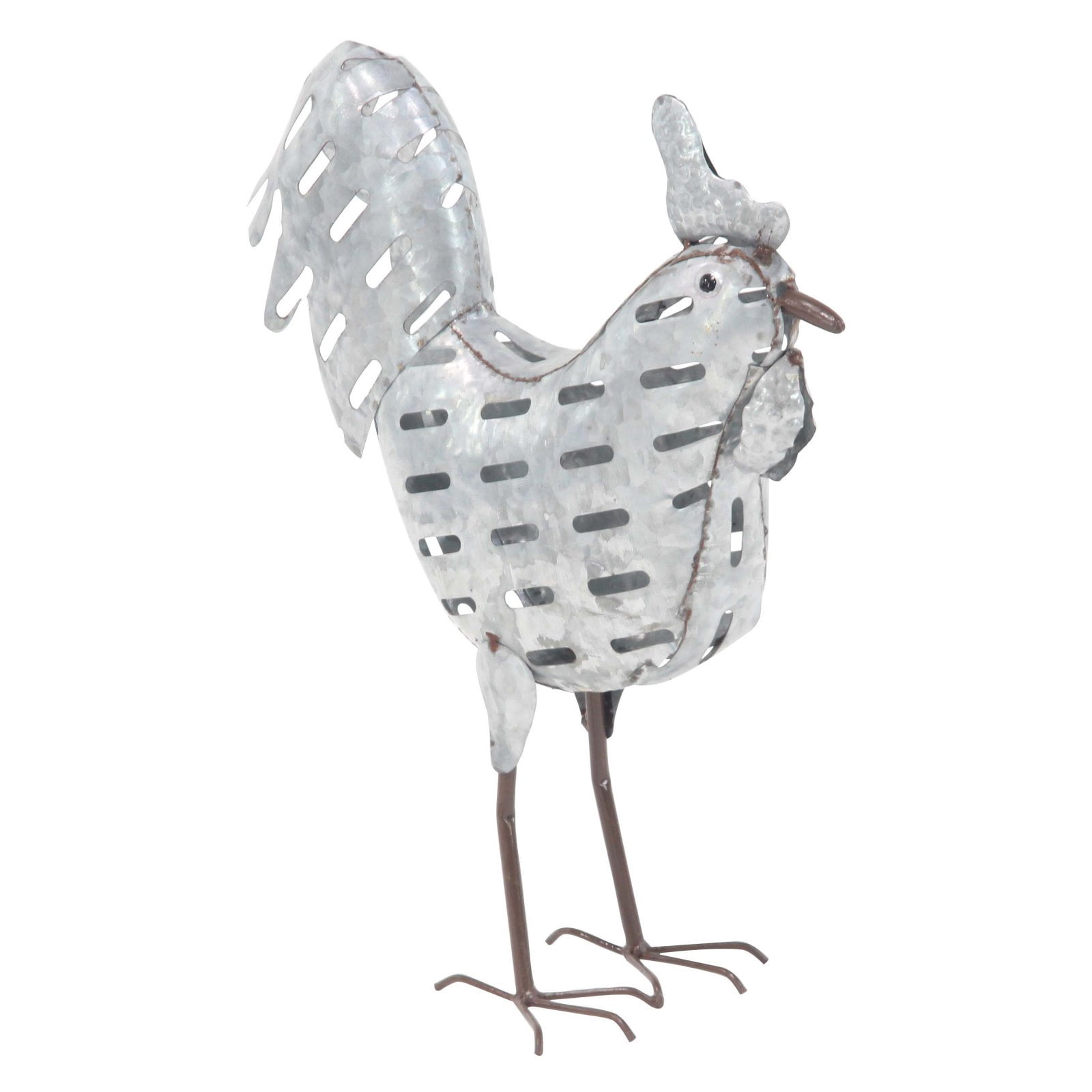 Decmode Set of 2 Farmhouse Iron Standing Rooster Sculptures, Gray