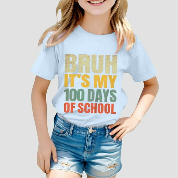 Girls Tshirts 100 Days of School Shirt Crewneck Short Sleeve Boys Graphic Tees White Tees for Teen Boys 12-13 Years