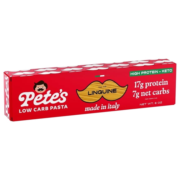 Pete's Pasta Linguine - 7g Low Carb, 17g High Protein - Authentic Italian Keto Wheat Pasta - 1 Pack, 8oz.