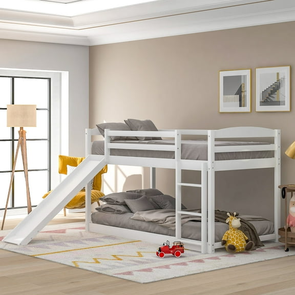 Twin Bed Frame, Twin Size Bed Frame,Twin over Twin Bunk Bed with Convertible Slide and Ladder , White(Old SKU:WF281725AAK)
