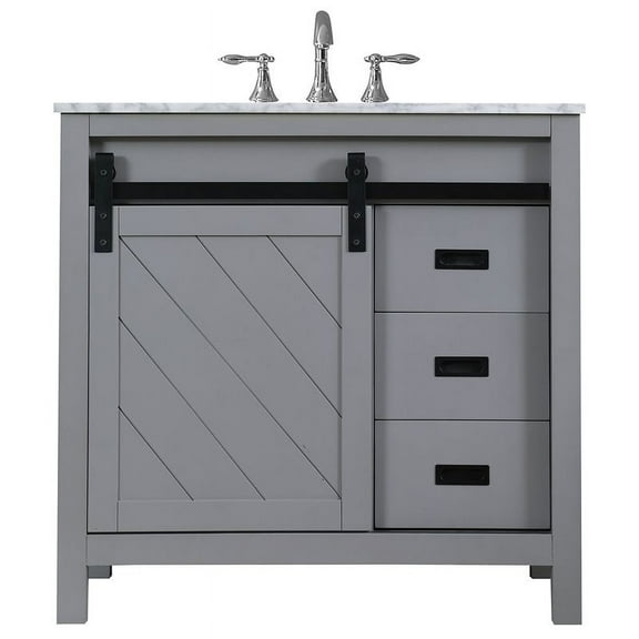 Kinsley 36" Carrara White Marble Countertop Single Vanity w/o Mirror Gray