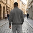 thumbnail image 5 of zip up jacket for men Mock Neck Track Jacket Lightweight Fleece Full Zip No Hood Athletic Casual Long Sleeve Sweatshirt with Pocket Dark Gray, 5 of 6
