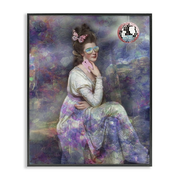 Stupell Industries Timeless Woman with Disco Ball Novelty & Humor Painting Black Framed Art Print Wall Art, 11 x 14