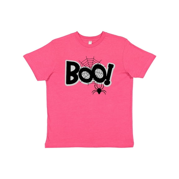 Inktastic Halloween Boo with Spider and Web in Black Youth T-Shirt