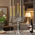 thumbnail image 4 of Metal Candelabra European Style Candlestick with Crystal Pendants, for Home, Wedding, Hotel, Dinner Table, Mantel, Banquet and Romantic Centerpiece Decor​, Silver, 4 of 5
