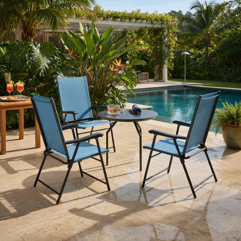 Hommoo 2-Pack Folding Patio Dining Chairs with Armrests, Metal Outdoor Chairs, No Assembly Required, Blue