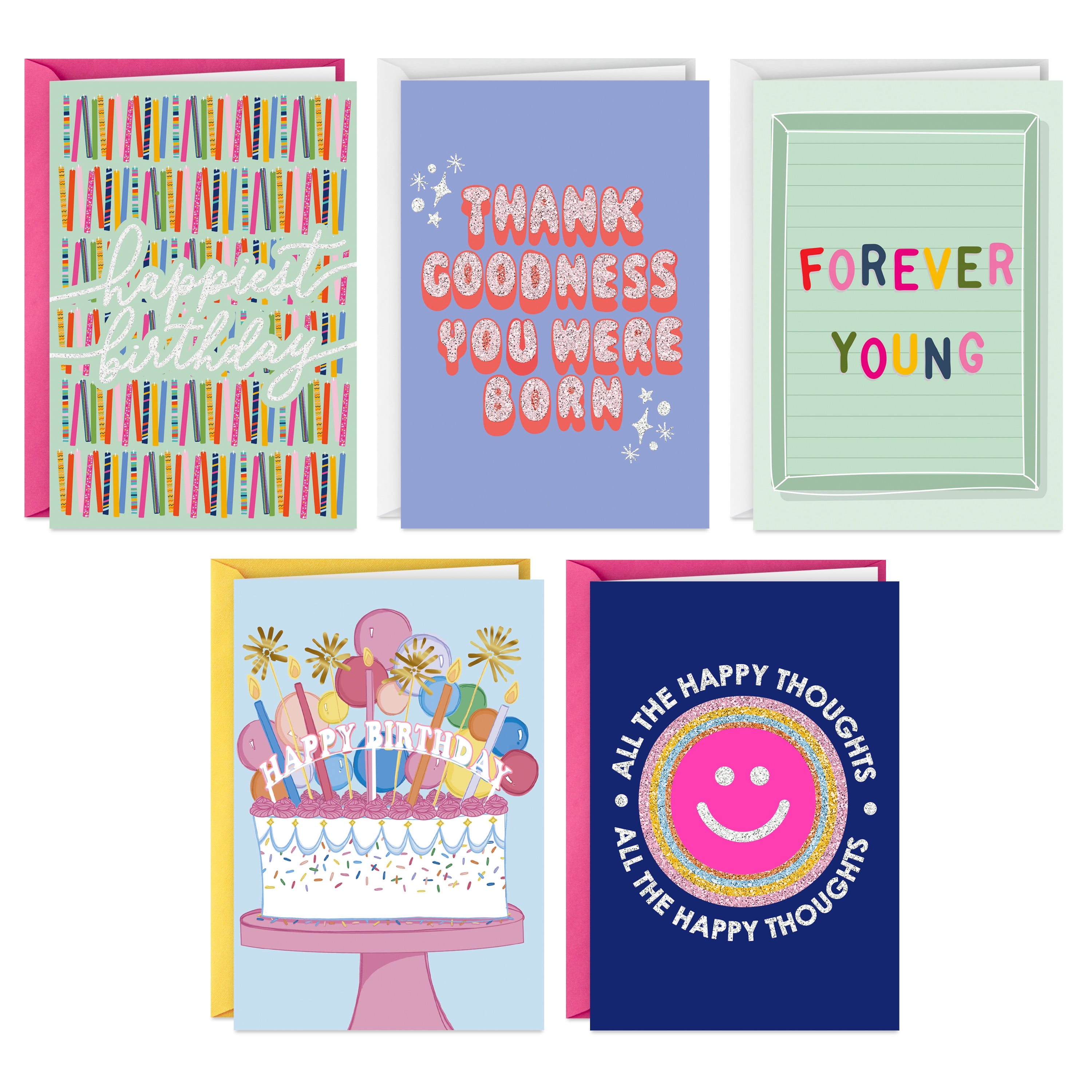 Hallmark Packed Party Birthday Card Assortment - Happy Thoughts (5 cards, 5 designs, Envelopes Included)