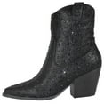 thumbnail image 2 of Top Moda Women Ankle Cowboy Western Boots Block High Heels Rhinestone Bling Glitter Short Booties Side Zipper Pointed-Toe NAPLES-1 Black 7, 2 of 3