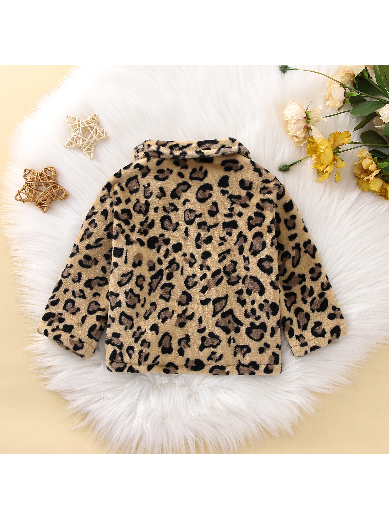 Musuos Toddler Baby Winter Jacket, Fashion Long Sleeve Leopard Print Button Down Plush Coat - image 4 of 10