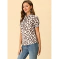 thumbnail image 3 of DARING DIVA Ruffle Tie Neck Casual Short Sleeve Blouse M Brown, 3 of 6