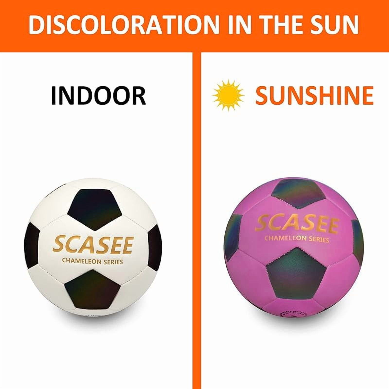 Glow Soccer Ball-Flash Holographic Reflective and Leather Size 4 & Size 5 Soccer Balls (Adult/PRO)-Discoloration in The Sun-Gifts for Men Women Indoor Outdoor Soccer Training
