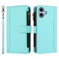 thumbnail image 2 of For iPhone 16 Plus Wallet Phone Case-PU Leather Magnetic Flip Cover with 9 Credit Card Slots,Zipper Pocket & Detachable Wrist Strap,Shockproof,Mint Green,For iPhone 16 Plus, 2 of 7