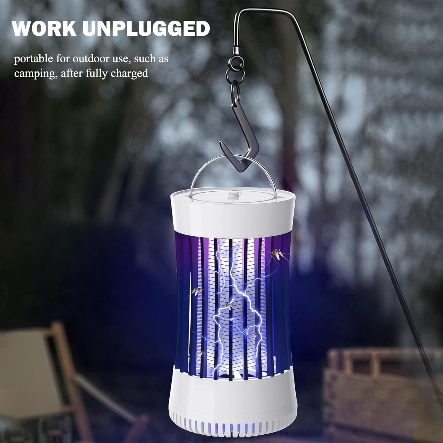 Indoor Electric Bug Zapper with Fan, Chargeable 1500V High Voltage Mosquitoes Killer with Hanger, Small Fly Insects Lamp Trap Catching Moth Gnat Fruit Flies