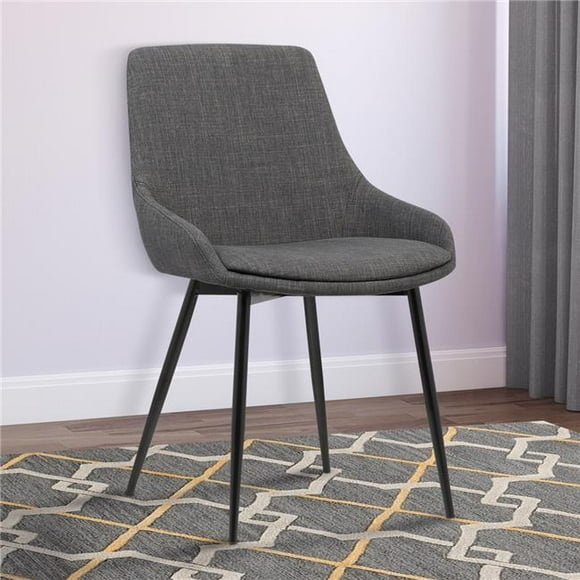 Chaise de Salle à Manger Contemporaine Mia en Tissu Charbon avec Pieds en Métal Enduit de Poudre Noire