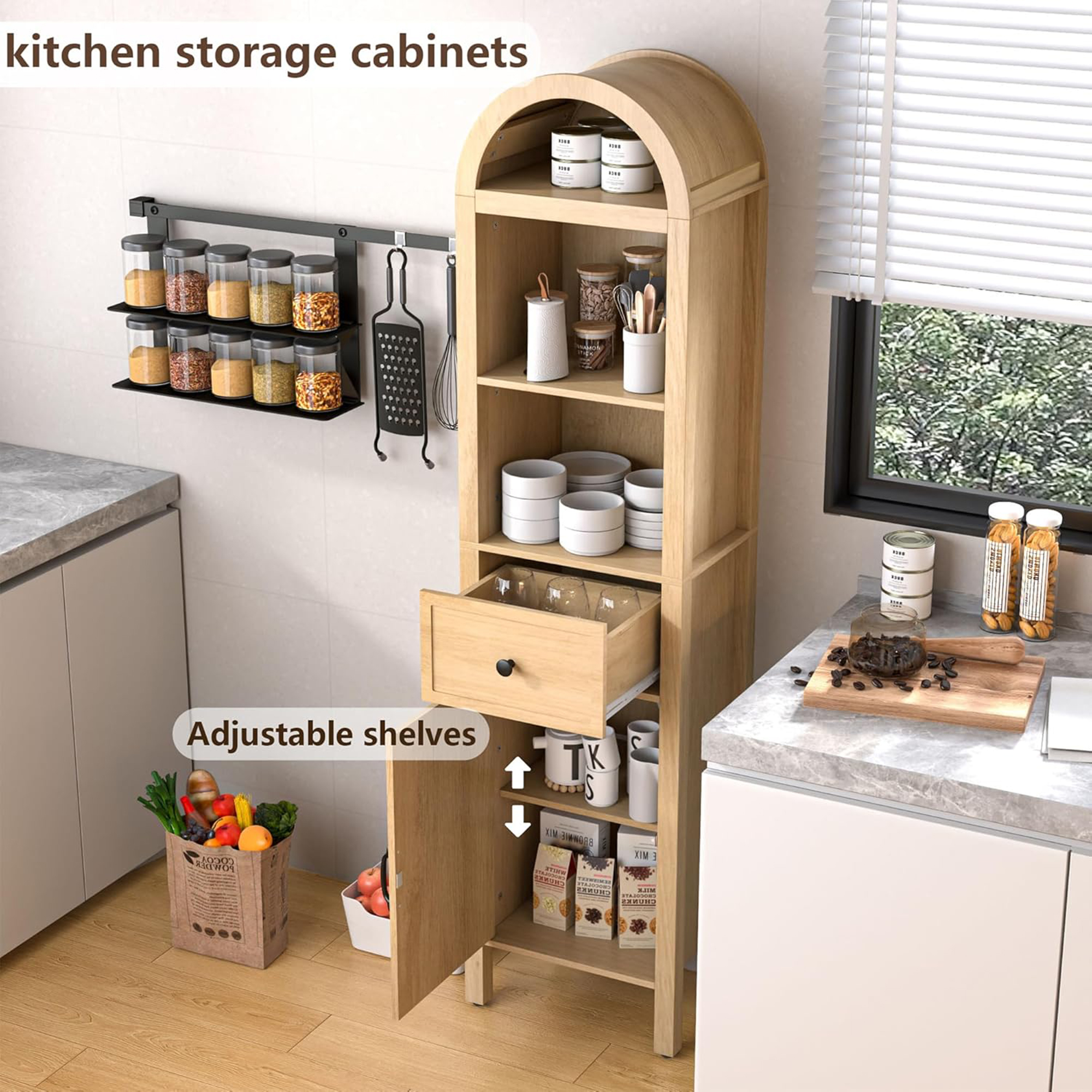 Fiogmub Tall Storage Cabinets with Doors and Shelves, Narrow Tall Linen Cabinet with Drawer