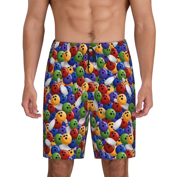 Fotbe Bowling Colorful Pantalones Cortos de Pijama para Hombre, Ropa de Dormir, Pantalones de Pijama Cortos para Hombre-Small