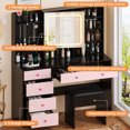 thumbnail image 4 of Ktaxon Large 47.2" Makeup Vanity with 3 Color Lights, Vanity Desk with USB Charging Station, Vanity Makeup Table with Visible Drawers, Hidden and Open Storage Shelves,Black/Pink, 4 of 10