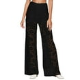 thumbnail image 2 of Work Pants for Women Office Solid Color High Waisted Lace Holout Pants for Party Nightclub Stretchy Elastic Waistband Loose Fit Long Pants Trousers 2025 Fall Slacks with Pockets, 2 of 7