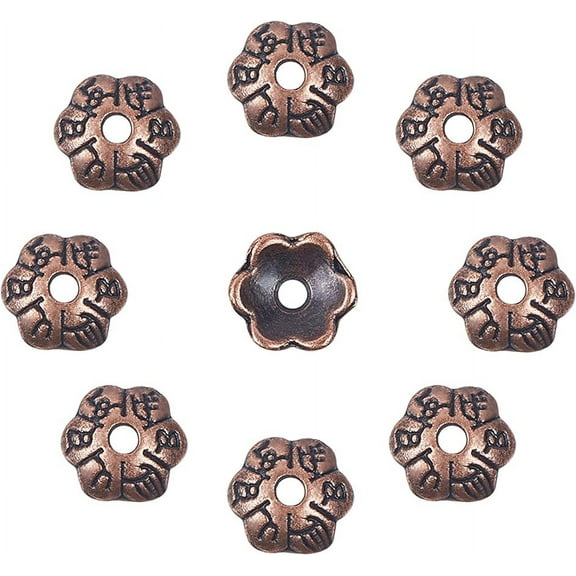 500pcs Red Copper Beads Caps Flower Cone Ends Caps 6mm for DIY Crafting Earring Bracelet Jewelry Making