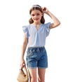 thumbnail image 3 of Tiijoy Girls Summer Ruffle Sleeve Shirt Casual Solid V Neck Blouse Top, Green, Sizes 5-14, 3 of 5