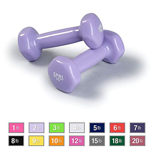 Pink SPRI Dumbbells Deluxe Vinyl Coated Hand Weights All-Purpose Color Coded Dumbbell for Strength Training Set of 2 GAIAM DB-1 Available in 1-10 Pounds, 12, 15, 18 & 20 Pounds 1-Pound