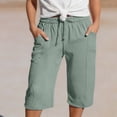thumbnail image 2 of Heydday Linen Capri Pants for Girls Baggy Straight Leg Gauze Yoga Pant Loose Comfy Cropped Trousers with Pockets (Light Green3/10-11 Years), 2 of 5