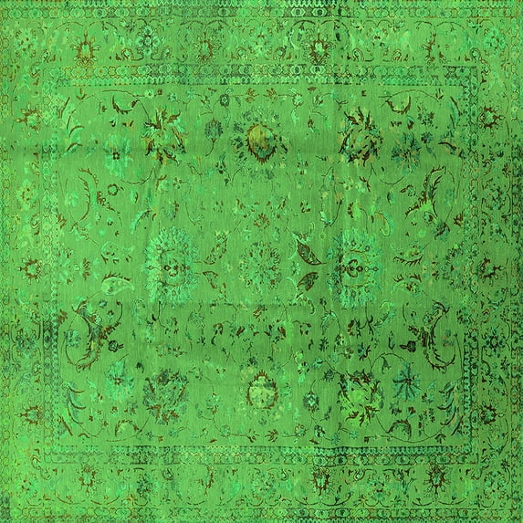 Ahgly Company Indoor Square Oriental Green Industrial Area Rugs, 3' Square