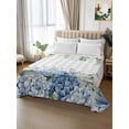 thumbnail image 2 of Blue Flower King Size Flat Sheet, Wrinkleproof & Fadeproof Cooling Flat Bed Sheet Only, Grey Plaid Hydrangeas Eucalyptus Leaves Breathable Soft Bedding Top Sheets 105 x 98 Inches, 2 of 8