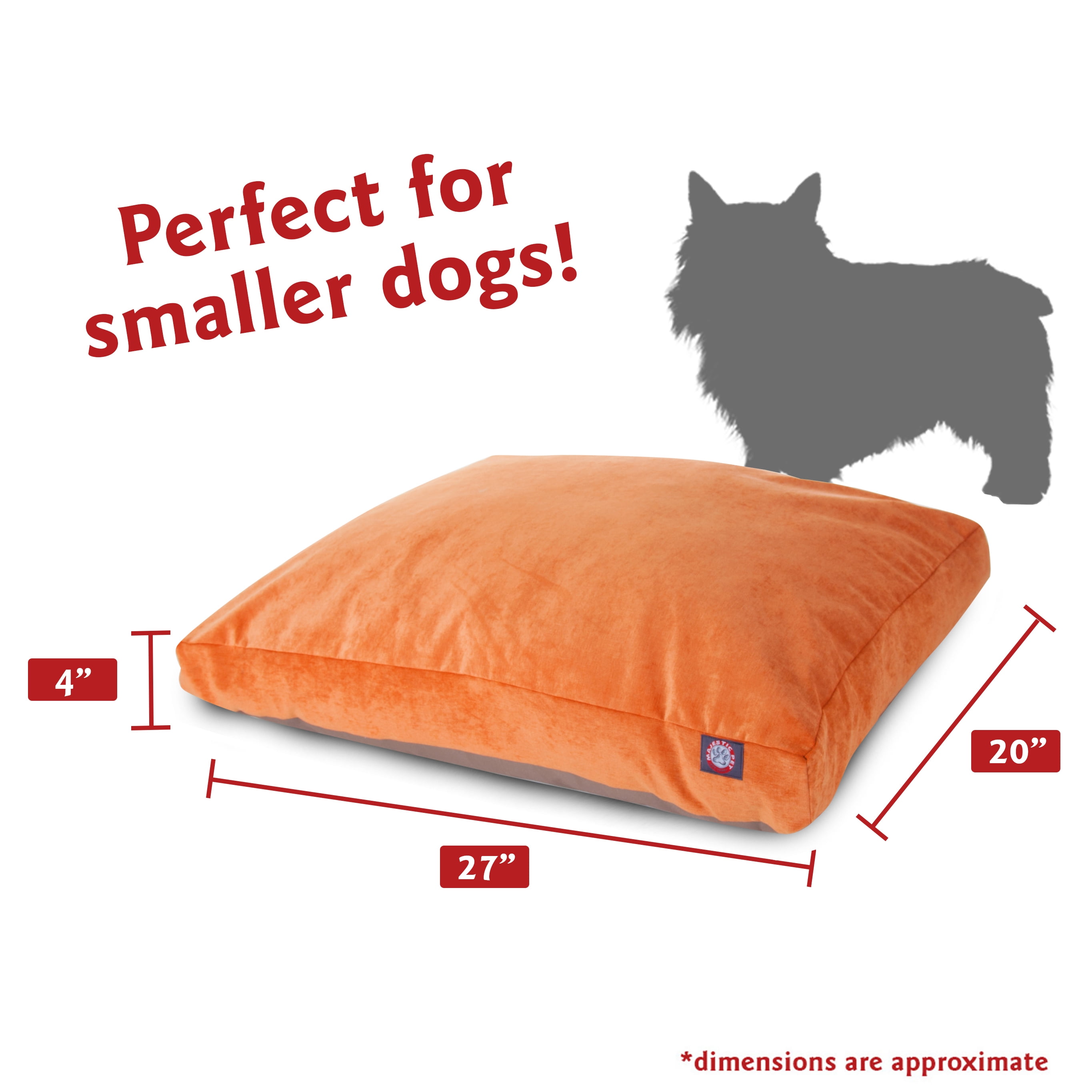 Majestic Pet | Villa Velvet Rectangle Pet Bed For Dogs, Removable Cover, Orange, Small