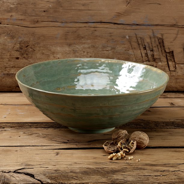 overandback Organic Rustic Green Stoneware Serve Bowl