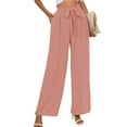 thumbnail image 1 of Chiclily Pantalones anchos para mujer con bolsillos, cintura alta, cinturón suelto, pantalones casuales fluidos, talla mediana de EE. UU. en negro,F1-Pink,2XL, 1 of 7