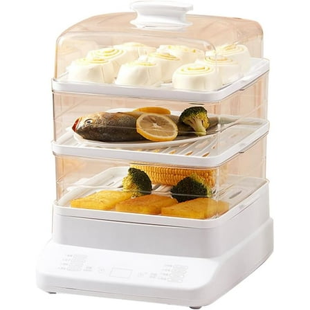 24L Electric Food Steamer for Cooking, 800W Electric Vegetable Steamer with 3-Tier PP Trays for Fast Simultaneous Cooking