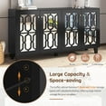 thumbnail image 4 of Sideboard Buffet Cabinet with Storage, 4-Door Mirror Hollow-Carved Accent Storage Cabinet with Adjustable Shelves, TV Console Table for TVs up to 65inch for Living Room Bedroom Entryway, Black, 4 of 7