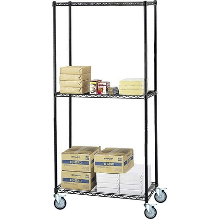 

30 Deep x 48 Wide x 69 High 3 Tier Black Wire Shelf Truck with 1200 lb Capacity