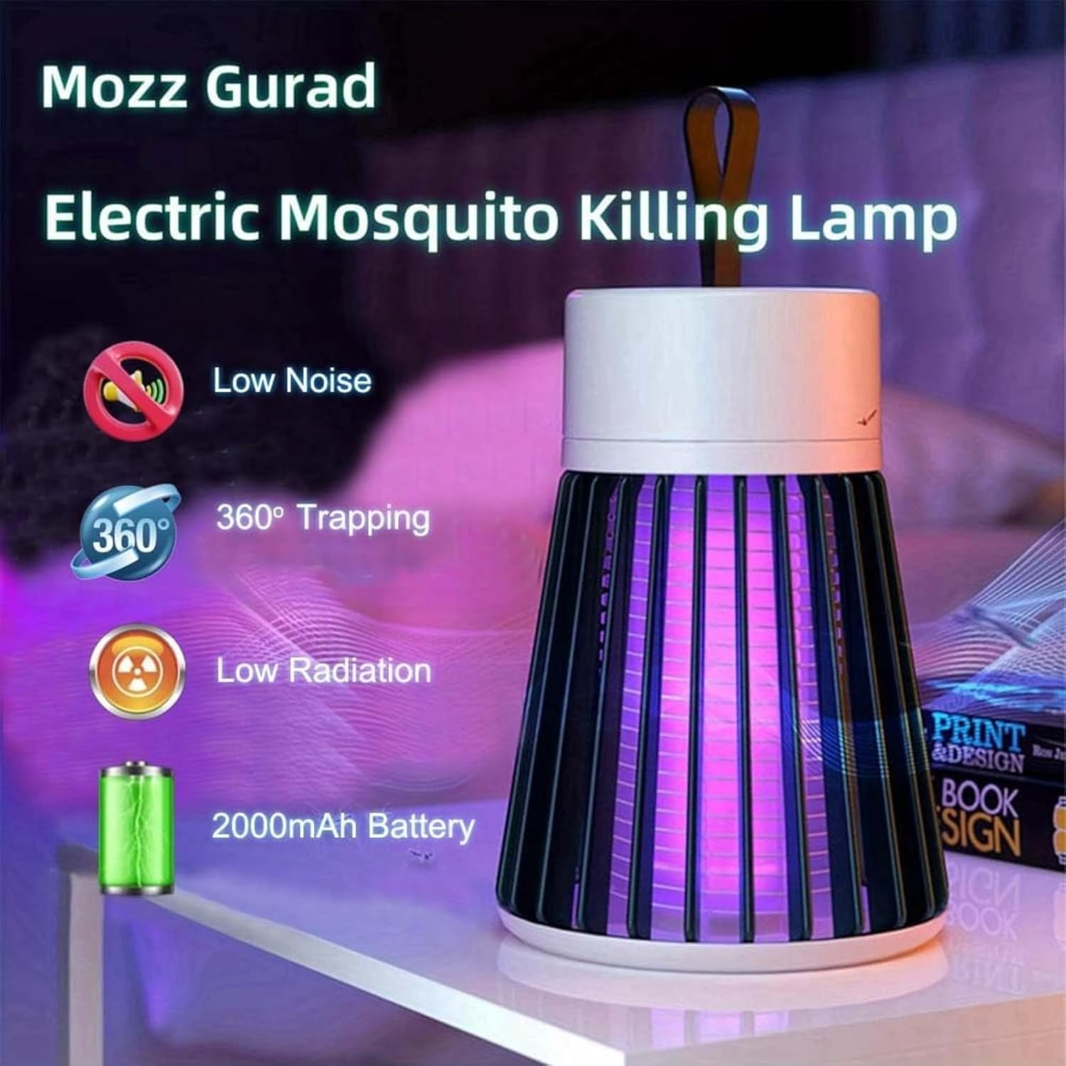 Mosqishock Mosquito Lamp Bug Zapper, Portable Cordless Outdoor & Indoor, Waterproof USB Rechargeable Insect Trap, Ultra-Quiet Electric Fly Zapper Coverage Up to 20㎡