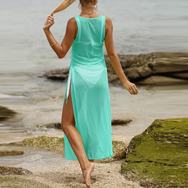 slim fit dress slacks Long Sleeve Sheer Cover Up in Teal Green main image 0