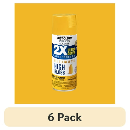 (6 pack) Yellow Ginger, Rust-Oleum American Accents 2X Ultra Cover High Gloss Spray Paint-344692, 12 oz