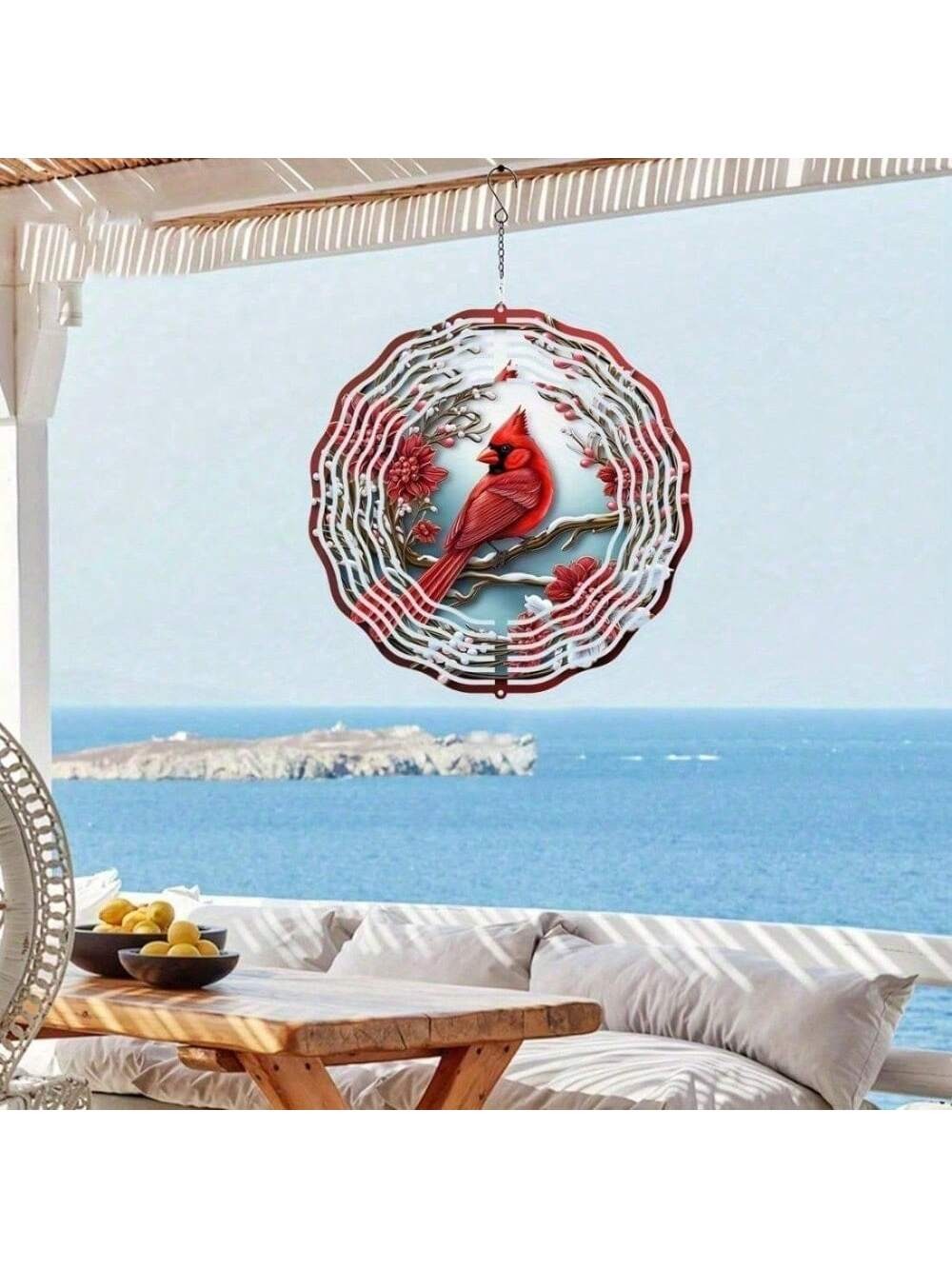 Vibrant Red Cardinal Wind Spinner & Mandala Wind Chime - Outdoor Metal Hanging Decor for Garden Patio