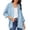 Light Blue, variant on Vivianyo HD Women's Crinkle Gauze Cardigan, Button Front Roll Up Sleeve Mid Length Lightweight Outer Top for Beach Vacation Wear, Sizes S-2XL