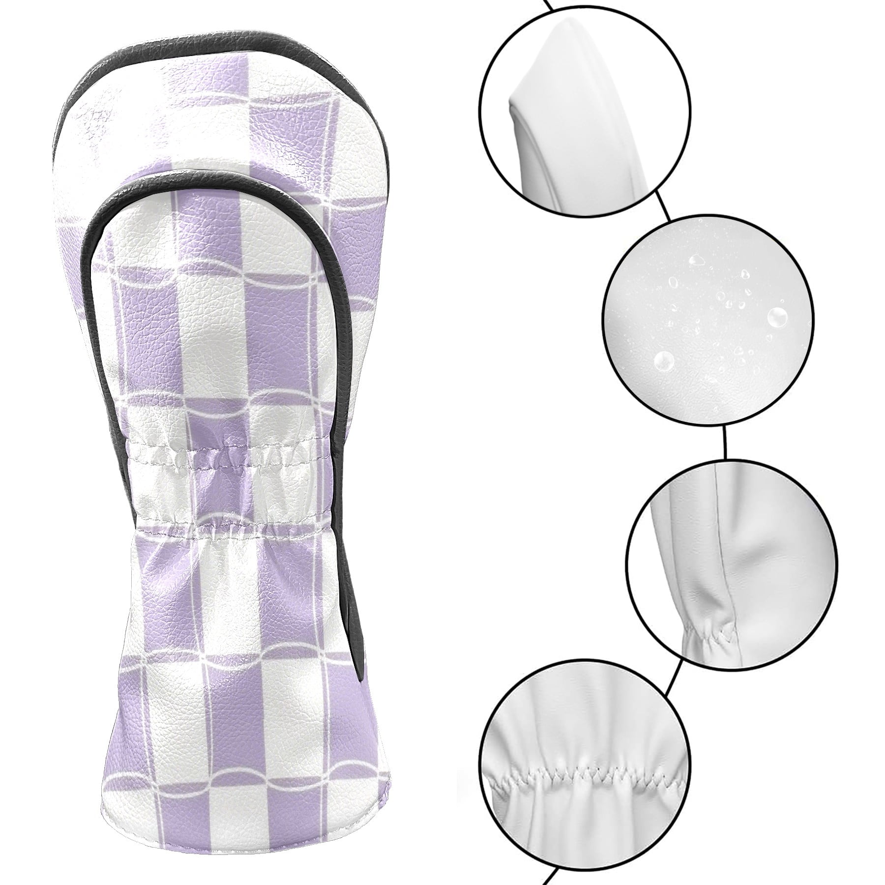 Golf Club Headcovers High Quality Waterproof Leather Golf Head Cover Set Men Women Driver Head Cover Exclusive Gift for Golf Lovers Purple Grid