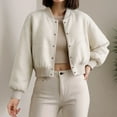 thumbnail image 2 of Womens Cropped Jacket Button Down Long Sleeve Winter Casual Coats Outerwear, 2 of 9