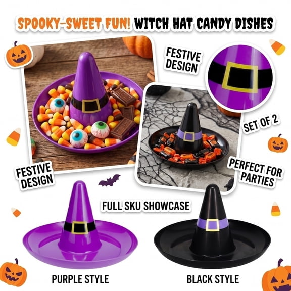 Halloween Party Decor, Black Witch Hat Halloween Candy Sculpted Piece, Halloween Witch Decor 14X9 in Serving Platter Tray, Halloween Witch Hat Black Candy Sculpted Piece for Table