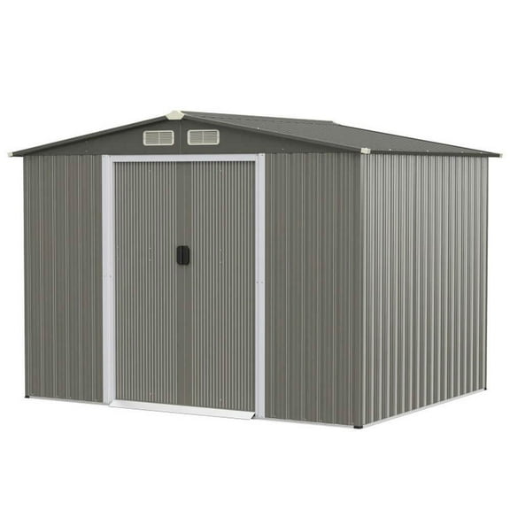 Spaco 8 x 6 Feet Galvanized Steel Storage Shed, Multipurpose Storage Shed for Outdoor as Backyard, Garden, Patio, Lawn, Gray