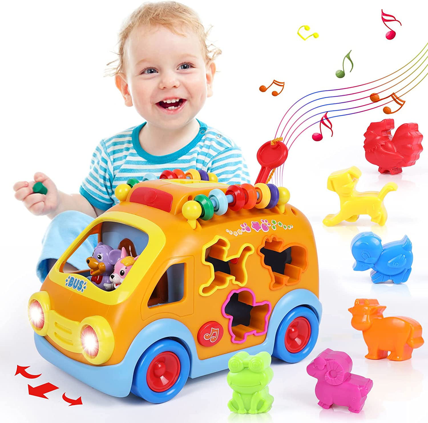 Toy Cars for 1 Year Old Boy Gifts Baby Toys 12-18 Months, Musical Learning  Toys for Toddlers 1-3, Educational Baby Bus with Animal Blocks, Christmas  Birthday Gift for 1 2 3 4