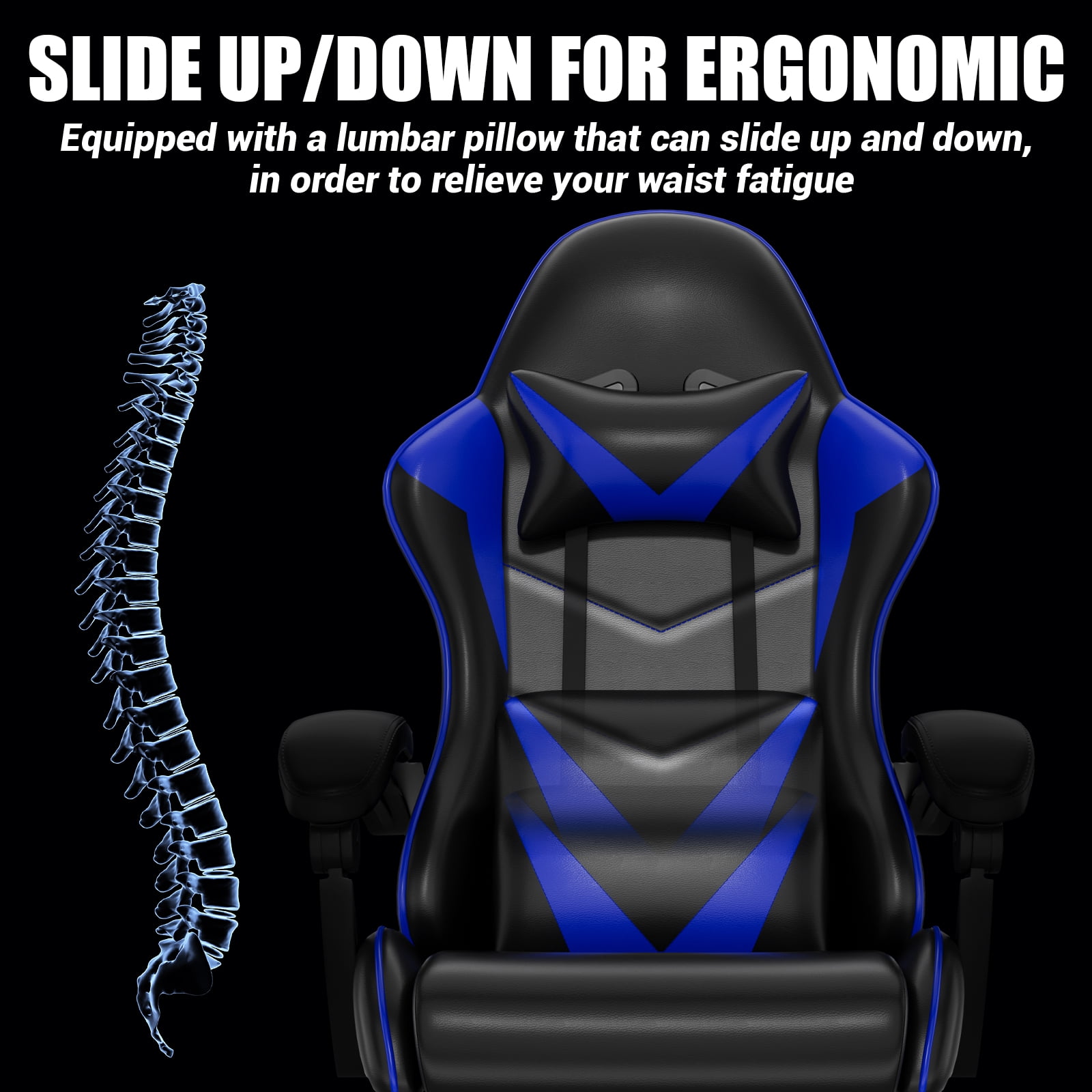 Czlolo Gaming Chair, Lumbar Massager Game Chairs, High Back Reclining, with Headrest Gamer Office Chair.(Blue)