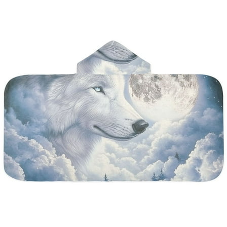 Wolf in Night Sky Hooded Beach Towel Kids Bath Towels Quick Dry for Pool Swiming 50" x 23.5" Microfiber Soft Bathrobe